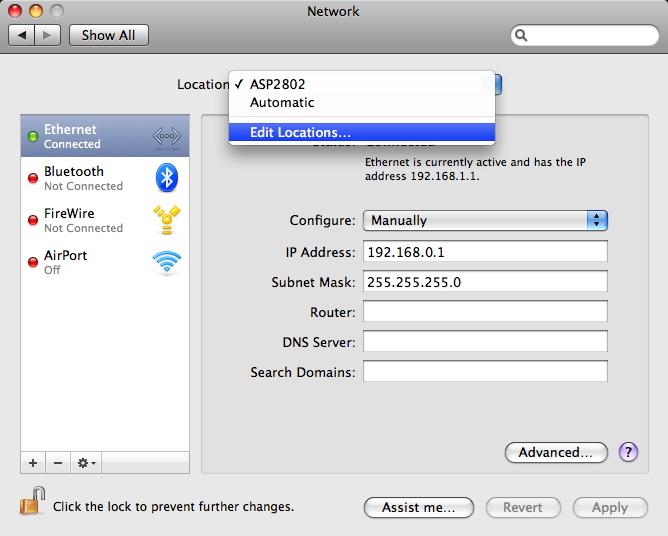Networking (Mac) Once you have connected ASP2802 to your studio computer via either a direct Ethernet link or through a router and installed AuNet you are ready to set up the networking side of the
