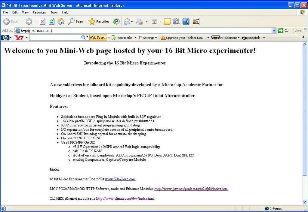 Figure 5 Experimenter Built-in Web page 5.