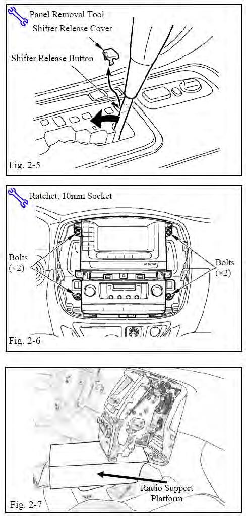 6. Carefully remove shifter release cover. Depress shifter release and place to L position. See FIG 2-5 7.