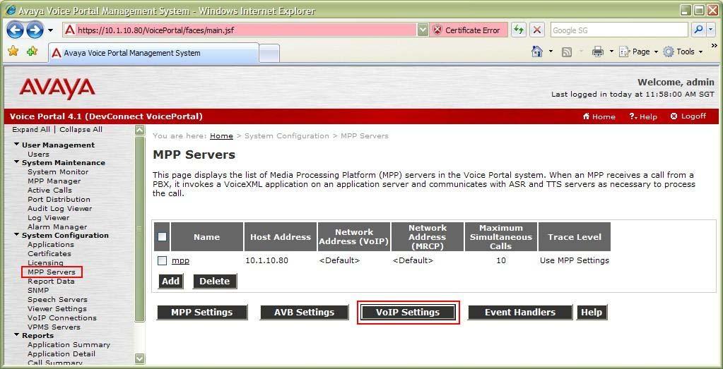 5. To configure the codec used by the MPP server, click MPP Servers