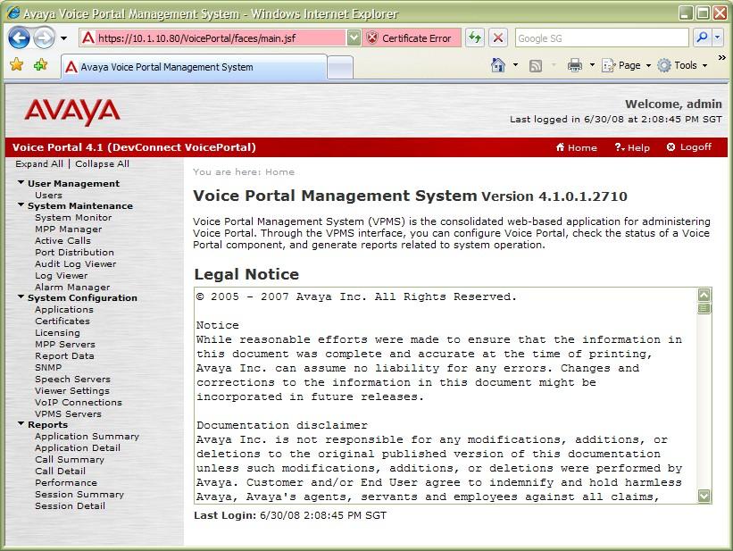 4. Configure Avaya Voice Portal This section covers the administration of Avaya Voice Portal. The following steps will be covered: Configuring an H.