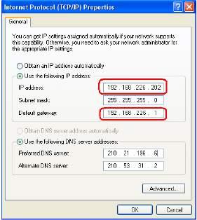 Step 1: Manual setup the IP address of the PC, the network segment should be as same as the default settings of IP-CAM.