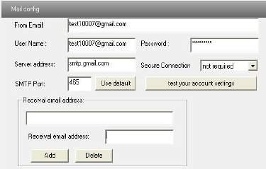 Receival email address list: add email address into the list 6. Receival email address: receiver s e-mail address 7.