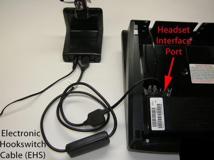 Set up with an EHS Cable: Plug the Electronic Hookswitch (EHS) cable with the large modular clip and stereo plug