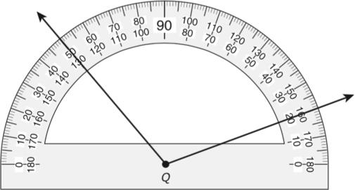 25 Angle Q is shown on this protractor. What is the measure of angle Q to the nearest degree?