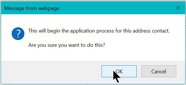 6. Clicking the green box begins the application process and the following pop up will appear. 7. Click OK 8. Enter a unique Project Name.