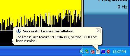 7. The signal analyzer will automatically consume the License File.