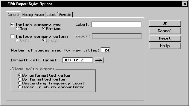 steps: 1. ClickontheOptions button in the Fifth Report Style dialog. 2.