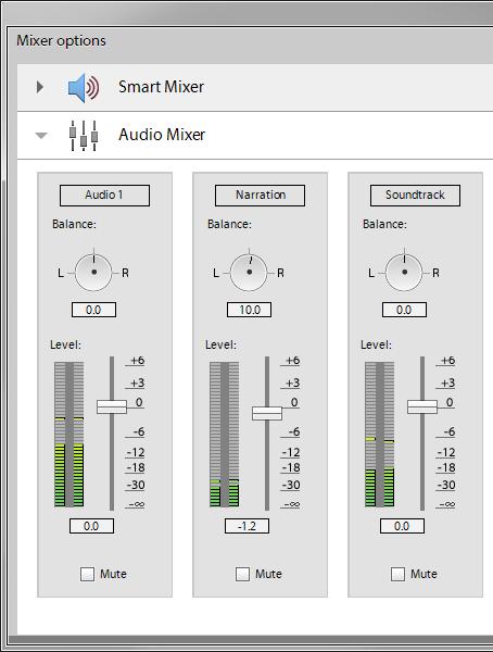 Click Play in the Monitor window and adjust the controls in the Audio mixer (Figure 15) to automatically add keyframes to the track: To adjust balance for a track, turn (drag) the Balance control
