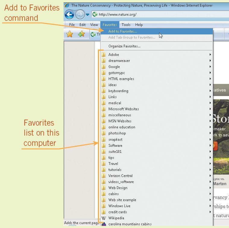 Browser Basics (continued) Organizing and Managing Favorites: Internet Explorer provides a tool,