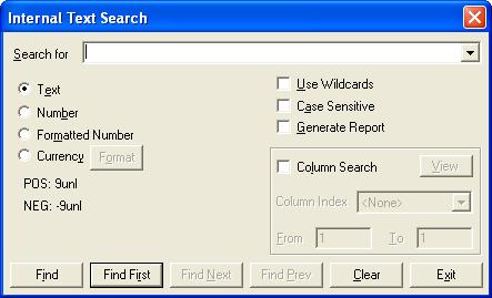 Internal Text Search Internal text searching allows you to search for a text string in an open document.