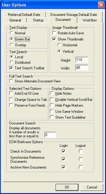Document Tab Configuring Text Display Green Bar - Reports will be displayed by default with a green bar overlay similar to how they would have printed from a Mainframe system.