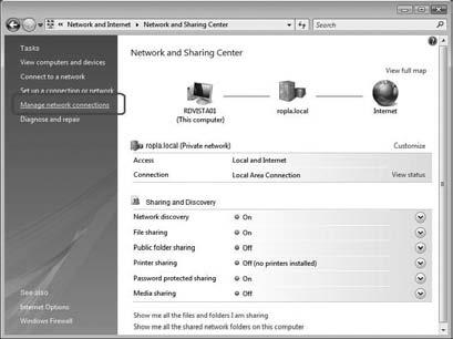 Configuring the computer to connect to the modem Windows Vista In the bottom