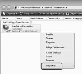Right-click LAN Connection (LAN Connection) or Wireless Network