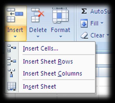 Inserting Columns and Rows Inserting rows New rows are inserted above the one you select. 1. If you want to insert just one row, click in the row where you want the new one to be 2.