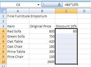 Using keystrokes You can fill a column or a row of formulae using the keyboard. 1. Select the cell containing the formula to fill and the cells where you want to copy to: 2. Press Ctrl+D to fill down.