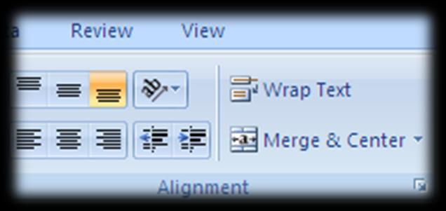 Text Alignment The Alignment category on the Home tab contains all the features