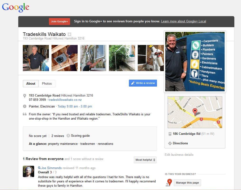 Then when you click on Google+ page or Google reviews you will see the Google+ Local page for that business.