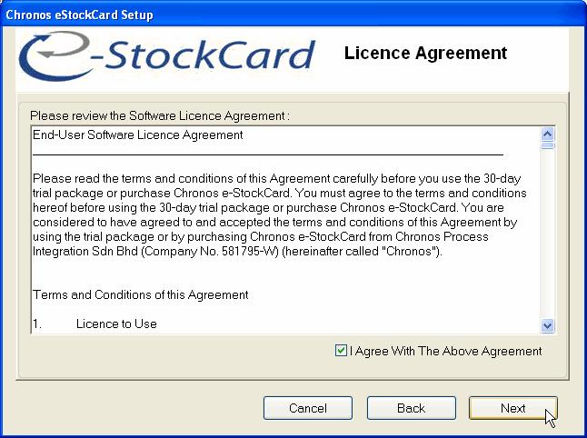 Section II : Typical Installation (Recommended) 1. Run the Chronos e-stockcard setup program from:- i. Chronos e-stockcard Setup CD (Auto Run). ii.
