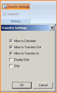 The Transfer Settings window contains several checkboxes that affect