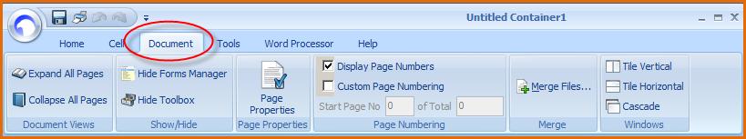 DOCUMENT TAB Button groups in the Document tab include: Document Views