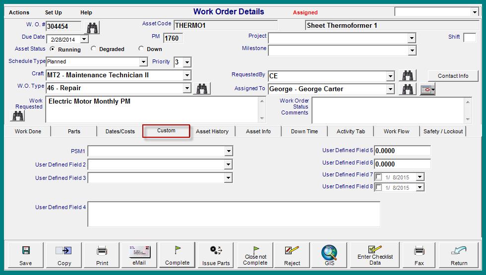 Reviewing Work Order Information in the Additional Tabs Reviewing Work Order Information in the Additional Tabs Custom Tab The Custom tab allows you to enter or