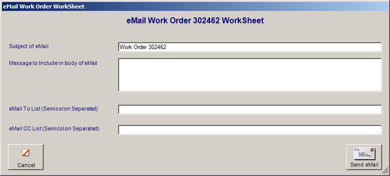 Additional Work Order Details Buttons Additional Work Order Details Buttons The work order window features additional buttons along the bottom of the window which provide ways to send the work order,