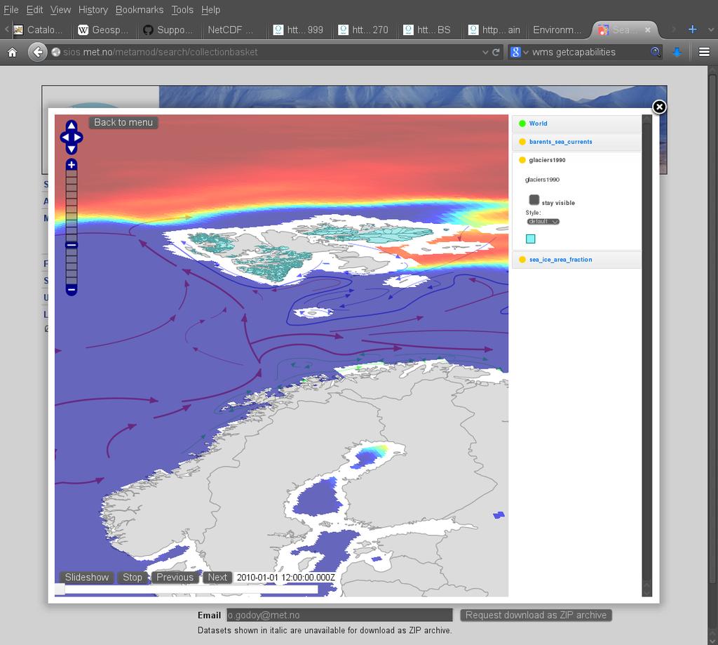 Demonstrator from SIOS Integrates data using OGC WMS Norwegian Polar Institute (NO)