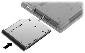 To install an optical drive in the upgrade bay: 1. Insert the optical drive into the upgrade bay. 2. Tighten the upgrade bay screw. 3. Replace the battery.