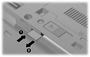7. Press in on the SIM (1), and then remove it from the slot (2). 8. Replace the battery. 9.