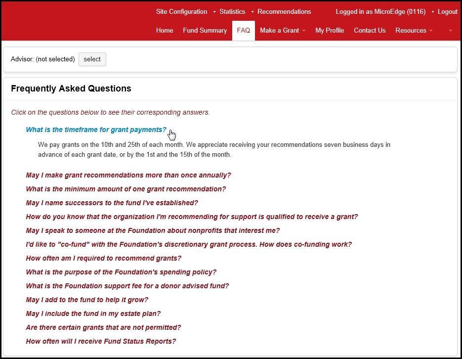 You can control the color and size of the text in FAQ s by going to Site Configuration > Look and