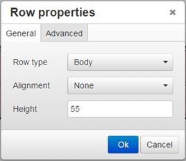 o Row Type There are three options available: Body The main type of row usually used. This makes the row the standard <tr>. Header This makes the row the header row.