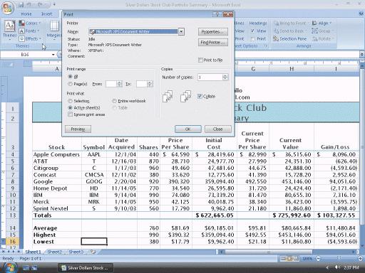 Figure 2-3 22. In the Print dialog box shown in the accompanying figure, the instructs Excel to print the selected range. a. Selection option button c. Active sheet(s) option button b.