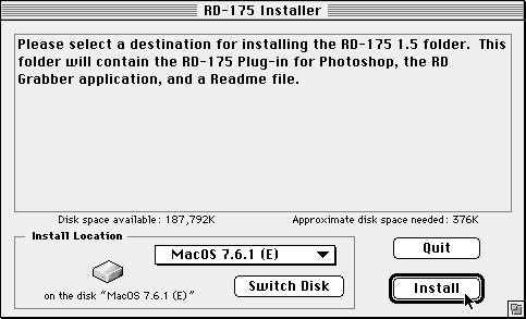INSTALLING THE SOFTWARE 7. Click on Accept. The following screen will appear. 11. Click on Quit. After installation is complet, a new folder labeled RD-175 1.