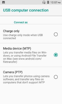 USB Connection Options: Charging Only Transfer