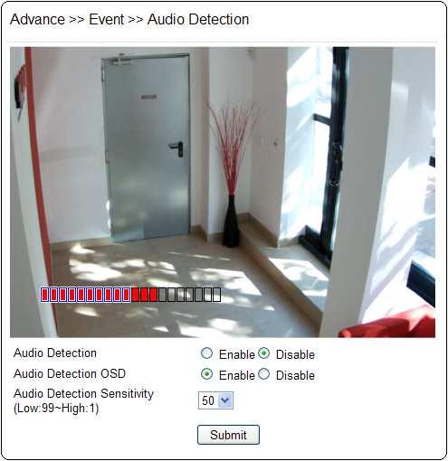 If the volume exceeds the audio sensitivity value, the audio detector will trigger an alarm and send a