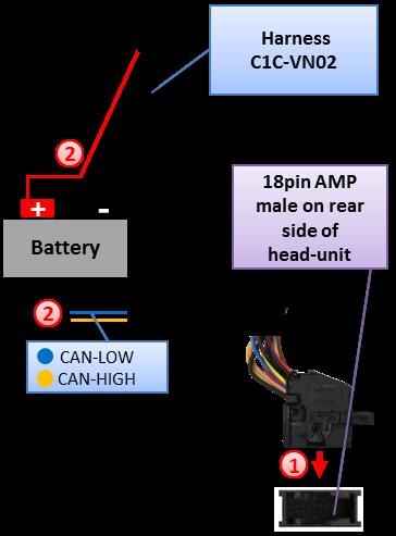 3.2. Connections to head-unit Remove the head-unit from the dash-board. Plug female 18pin AMP-connector of C1C-VN02 into male 18pin AMP-socket of headunit.
