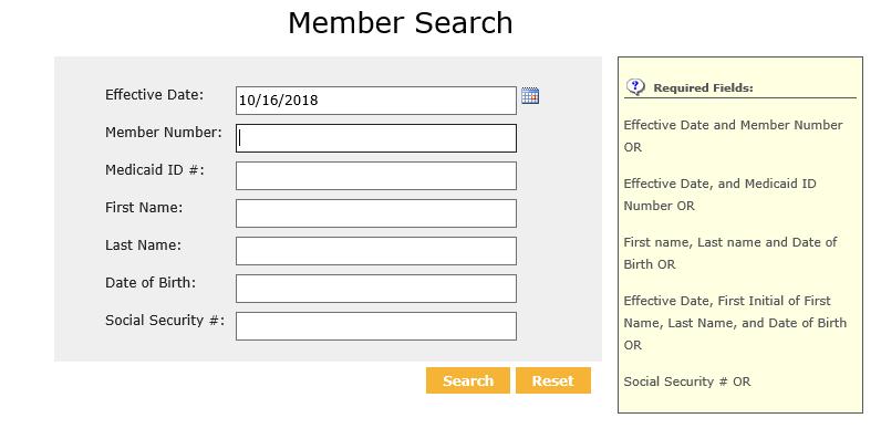 Steps to Search for a Member 1. Select Member Search. 2.