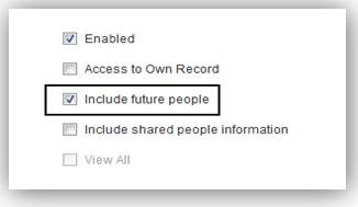 Include Future People Option on the Create Person Security Profile Page INCLUDE RELATED CONTACTS OPTION NO LONGER ON PERSON SECURITY PROFILES The Include Related Contacts option is no longer needed