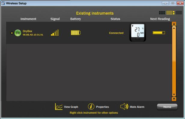 When the Wireless Setup has just been started, the screen displays an image indicating that the WiFi Instrument is not connected.