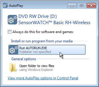 3.1 - Software Installation Autorun: 1) Insert the CD in the drive and the Windows AutoPlay dialog box appears. Select Run AUTORUN.
