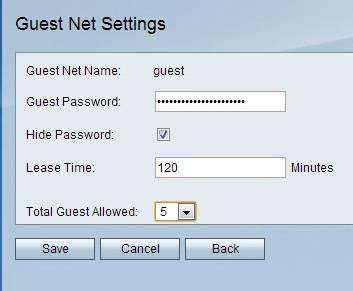 Step 1. Click Edit Guest Network to configure the guest network. The Guest Net Settings page opens: Step 2.