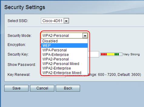 Step 2. Click Edit Security Mode to edit the security of the specified network. The Security Settings page opens. Step 3.
