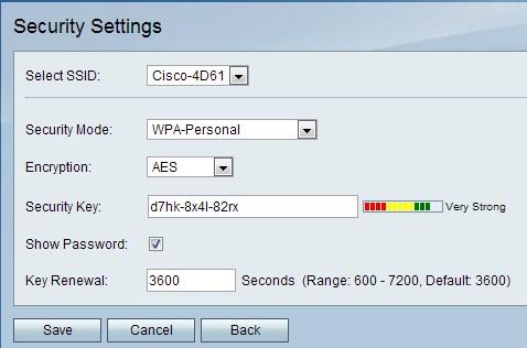 the keys. Step 8. Click Save. Configure WPA-Personal Security Step 1. From the Security Mode drop-down list choose WPA-Personal. Step 2.