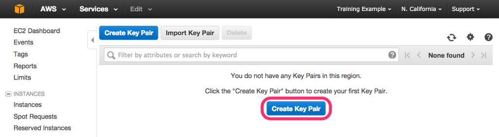 4. To create a new SSH key pair, click the Create Key Pair button at the top of the browser window. 5.