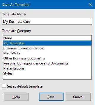 Custom Card Templates With your saved card document on the display, select from the Menubar, File, Templates, Save as Template.