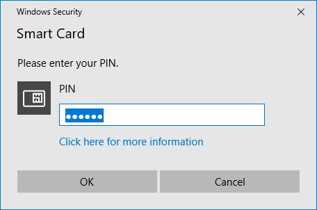 Smart Cards and other tokens Smart Cards usually require the user to enter a PIN unless the middleware or Smart Card implements some
