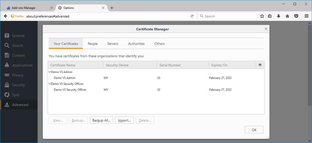 View available CAPI certificates Start the Certificate Services Management console by selecting Options Advanced Certificates View Certificates: User certificates