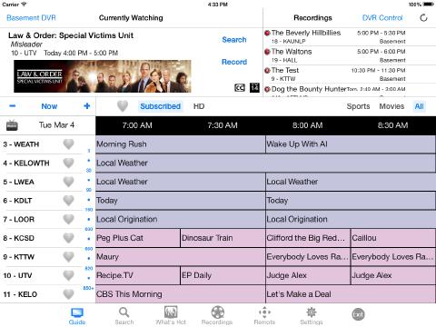 ManageMyTVs App - ipad Recordings: All existing and scheduled recordings may be viewed within the Recordings action.