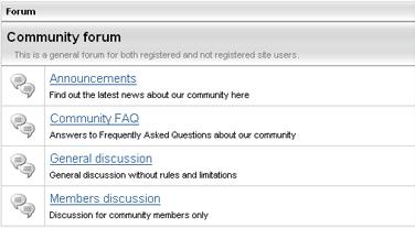 Forums > Forum group Displays forums in the given forum group. Group settings Forum layout: Sets forum layout. Group name: Forum group to be displayed.